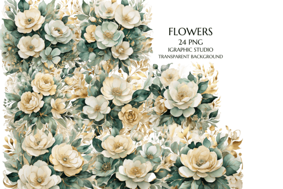 Elegant Green & Gold Watercolor Florals for Wedding Designs