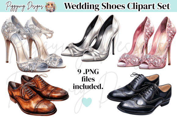 Enchanting Wedding Shoes Clipart: 9 PNG Designs for Crafting