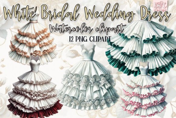 Timeless Elegance: Vintage-Inspired White Bridal Dress Clipart for Creators